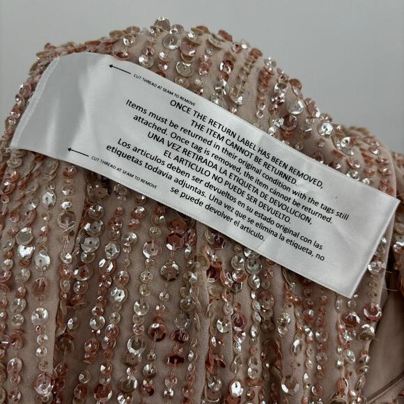 Mac Duggal Nude Sequin Long Sleeve Cocktail Midi Dress 6 - Picture 9 of 12